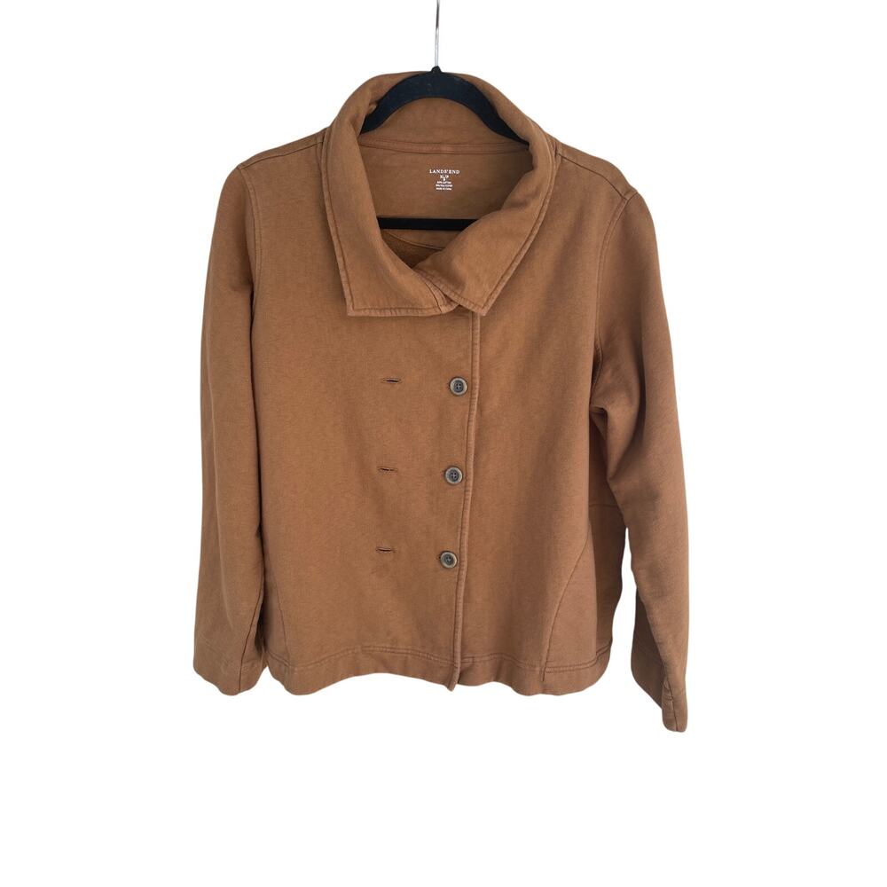 Lands’ End Jacket XL Petite Sweatshirt Brown Cotton Blend Button Front Coat